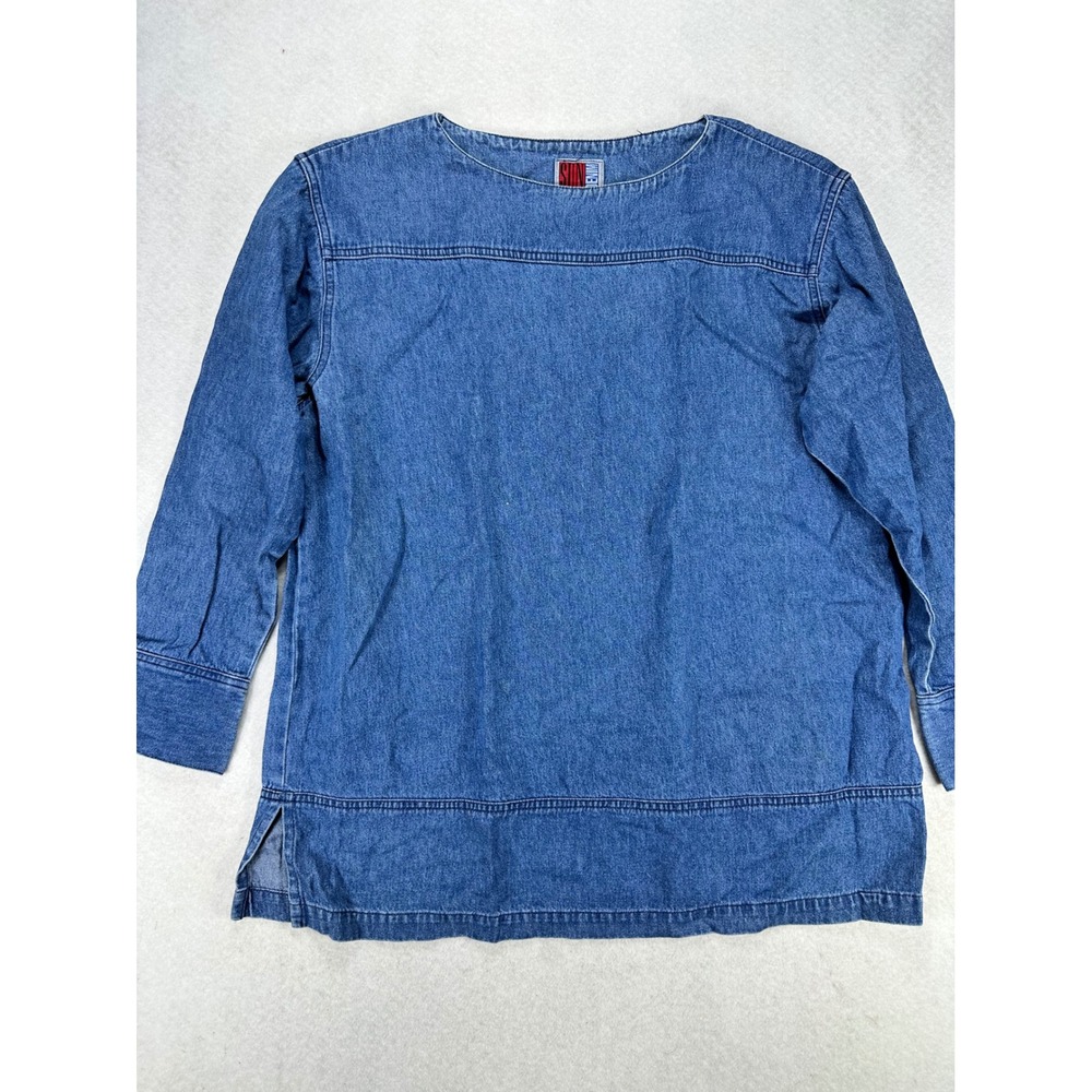 Sunbelt Denim Womens Large Blue Long Sleeve Cotton Blouse Made in USA Vintage